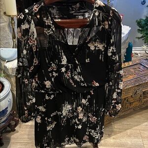White House Black Market Black Floral Sheer Dress